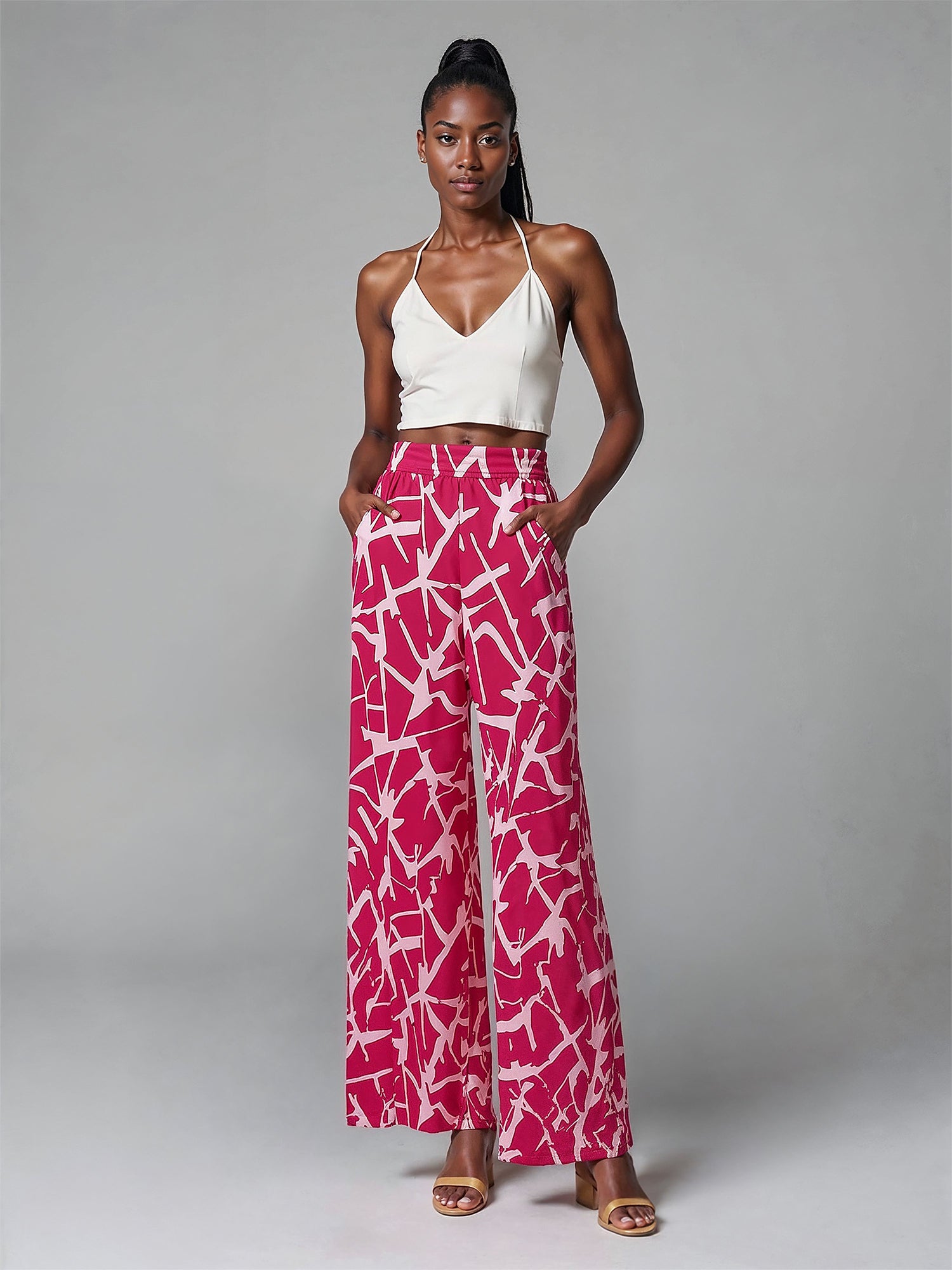 Abstract Print Wide Leg Pants