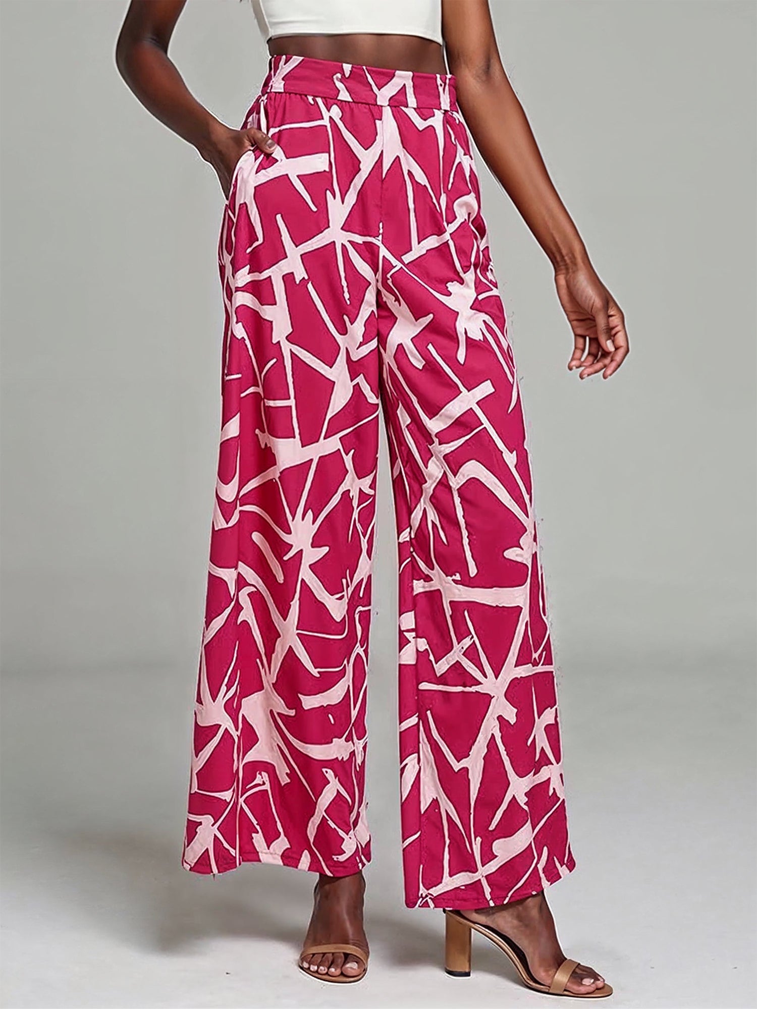 Abstract Print Wide Leg Pants