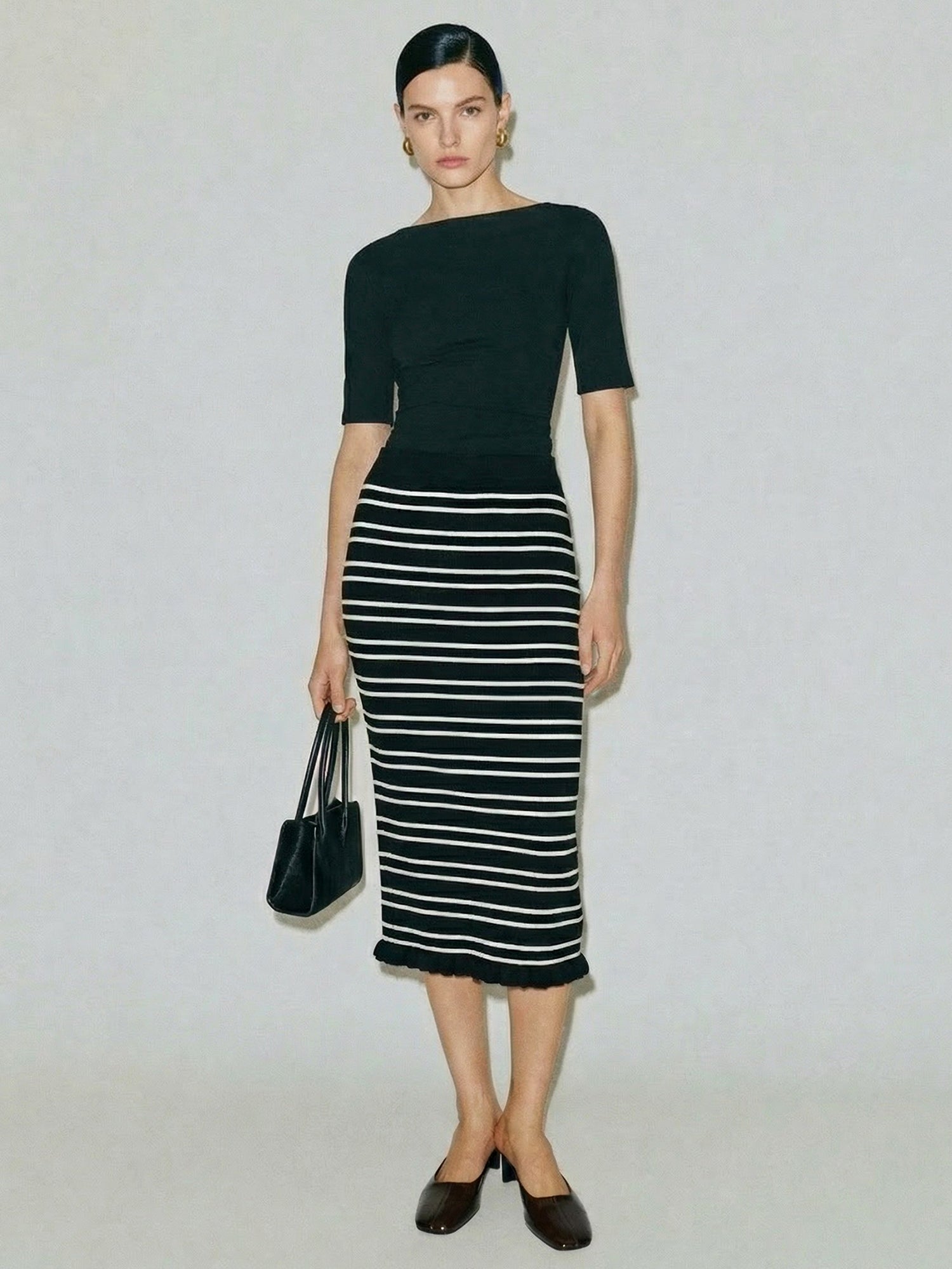 pencil skirt dress with loose top Stripe Sweater Knit Pencil Skirt - SMALL / Black