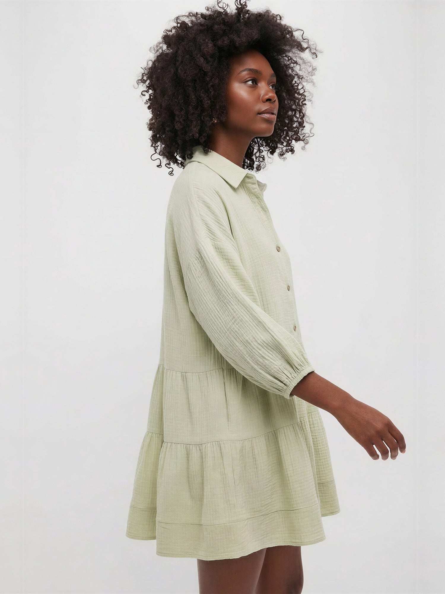 Marin Drop Waist Cotton Shift Shirt Mini Dress - MEDIUM / GREEN Marin Drop Waist Cotton Shift Shirt Mini Dress - MEDIUM / GREEN