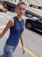 Button Striped Crochet Tank Top