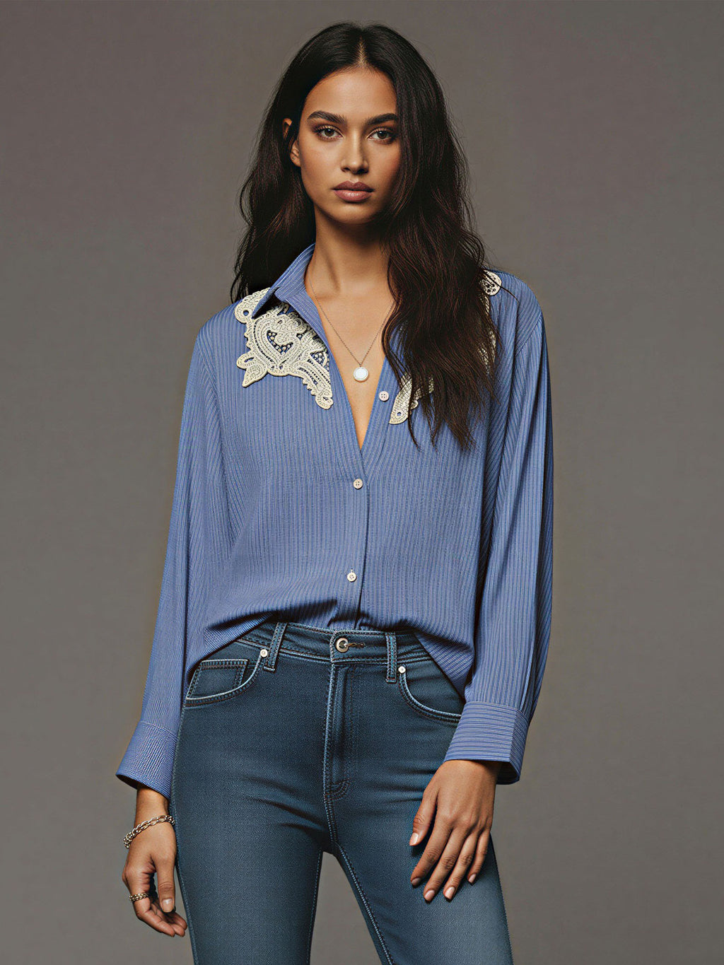 Collared Top Insert Collared Stripe Lace Insert Shirt – New York & Company