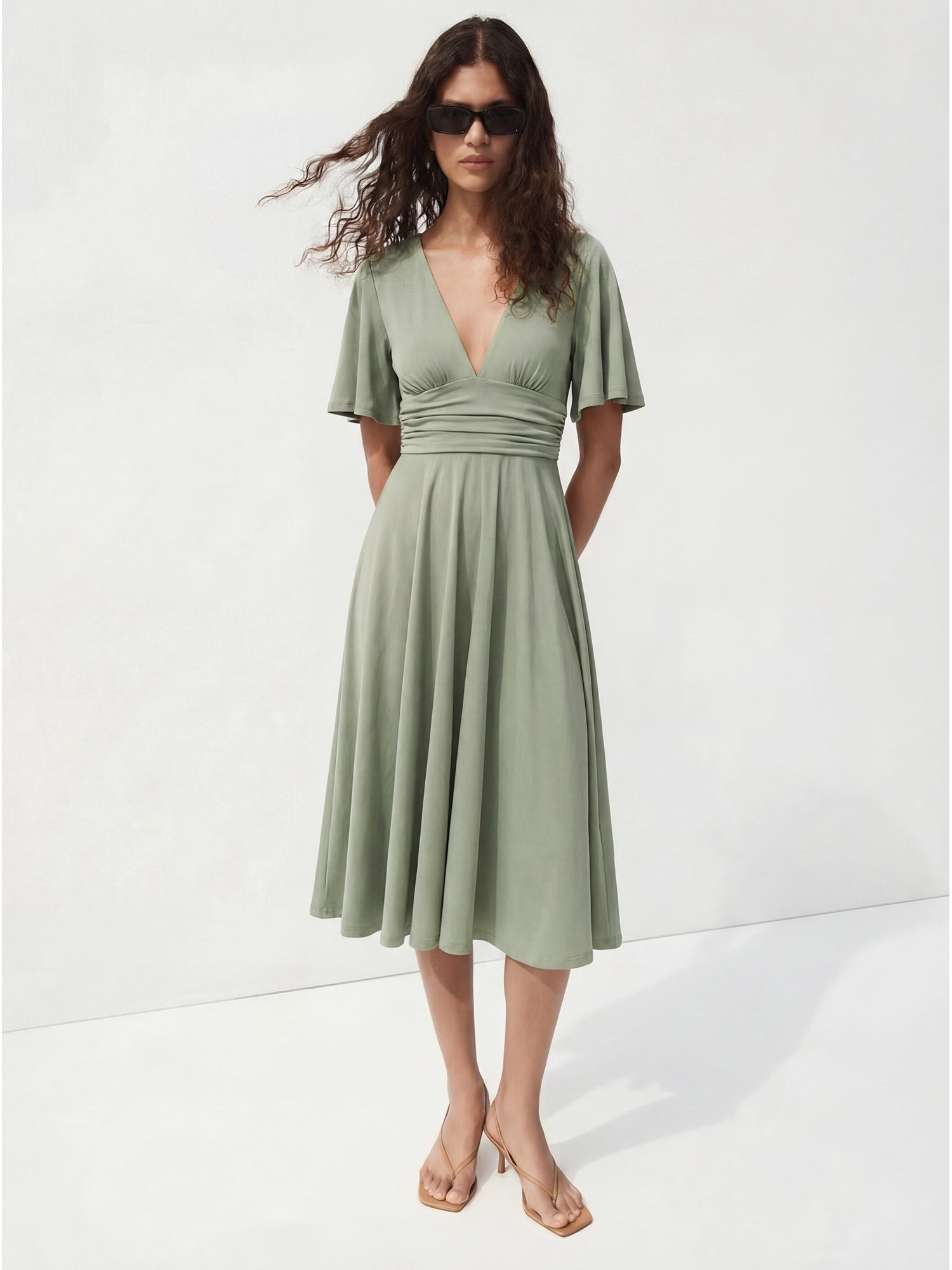 V-Neck Venetian Midi Dress - SMALL / BLUE - LIGHT BLUE / 10000 V-Neck Venetian Midi Dress - SMALL / BLUE - LIGHT BLUE / 10000
