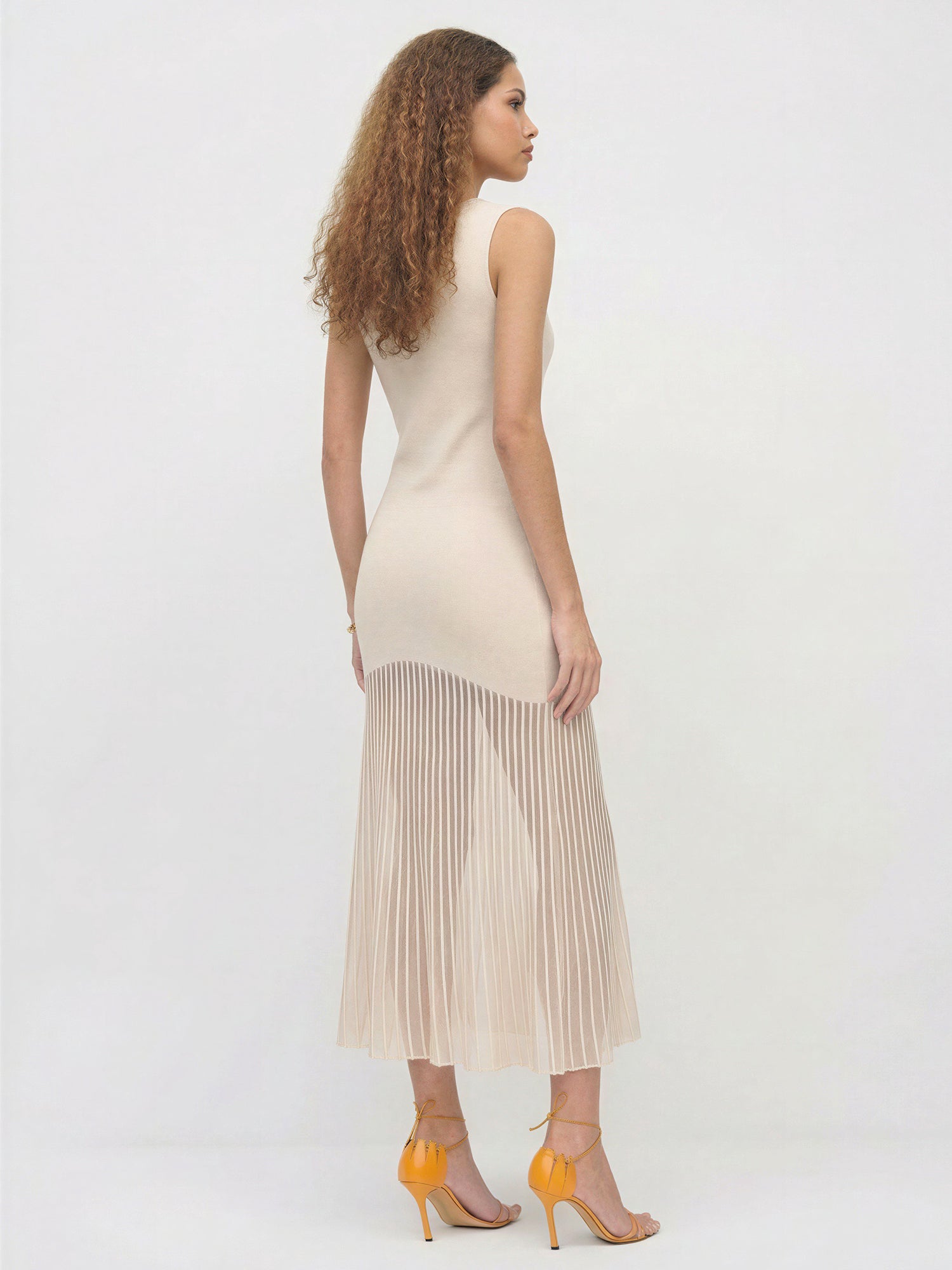 Sleeveless Sheer Pleated Bottom Knit Maxi Dress – New York & Company