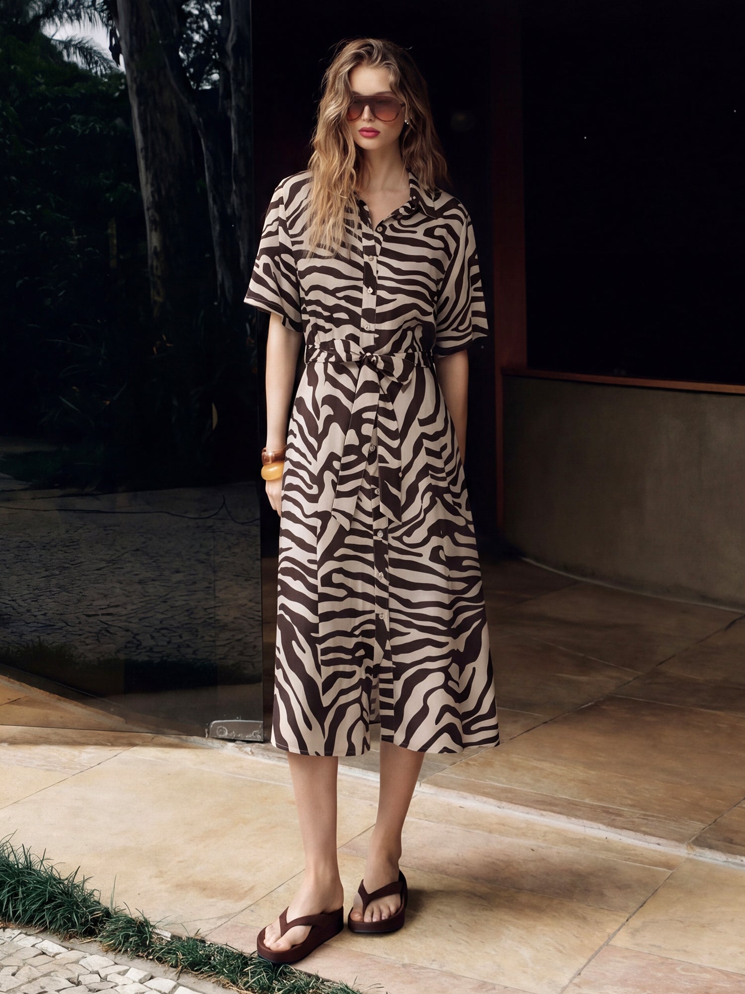 midi zebra dress Renna Zebra Long Sleeve Wrap Midi Dress
