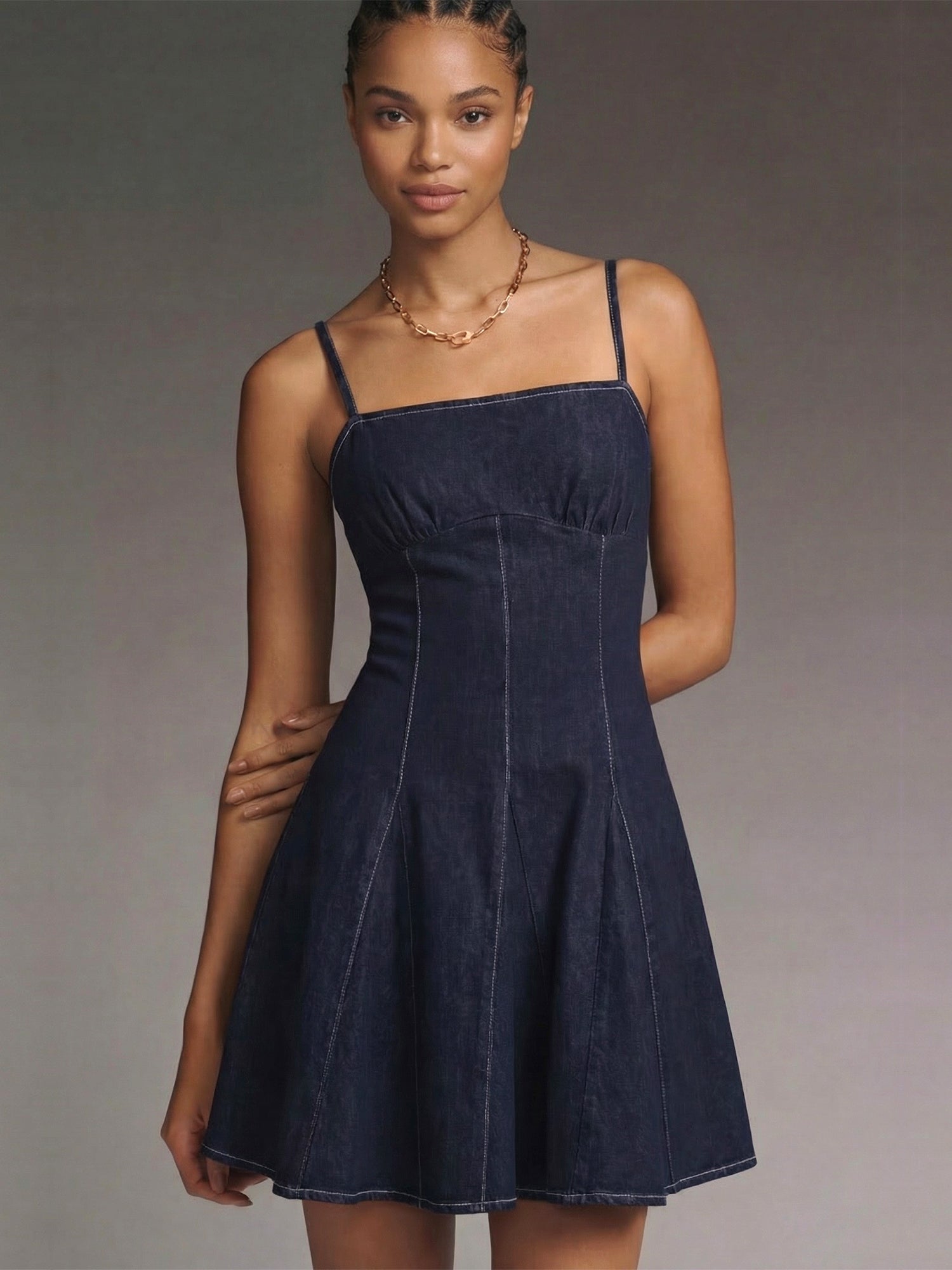Sleeveless Spaghetti Strap Denim Mini Dress - MEDIUM / BLUE