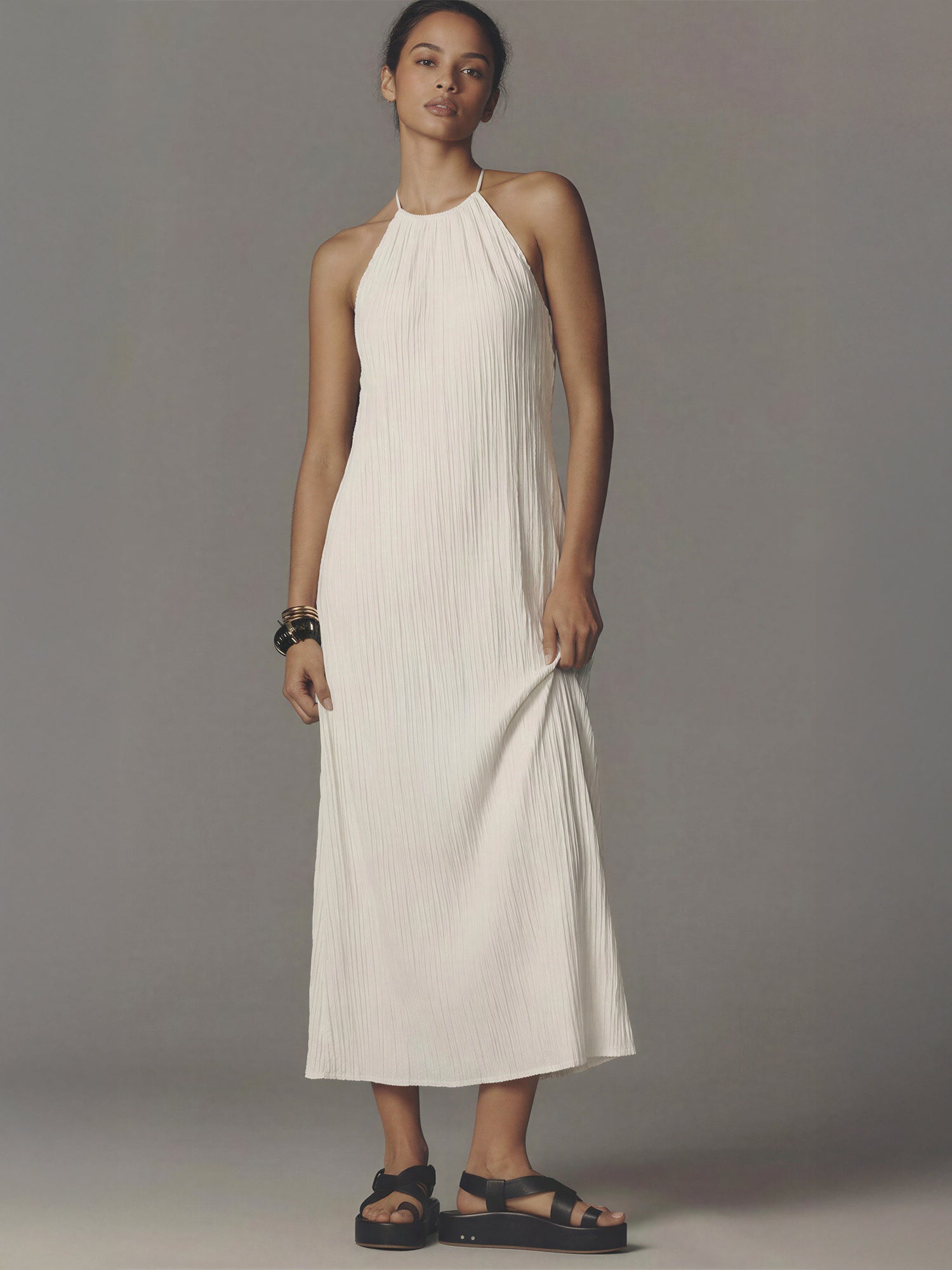 Tank Halter Midi Dress - LARGE / White - IVORY Tank Halter Midi Dress - LARGE / White - IVORY