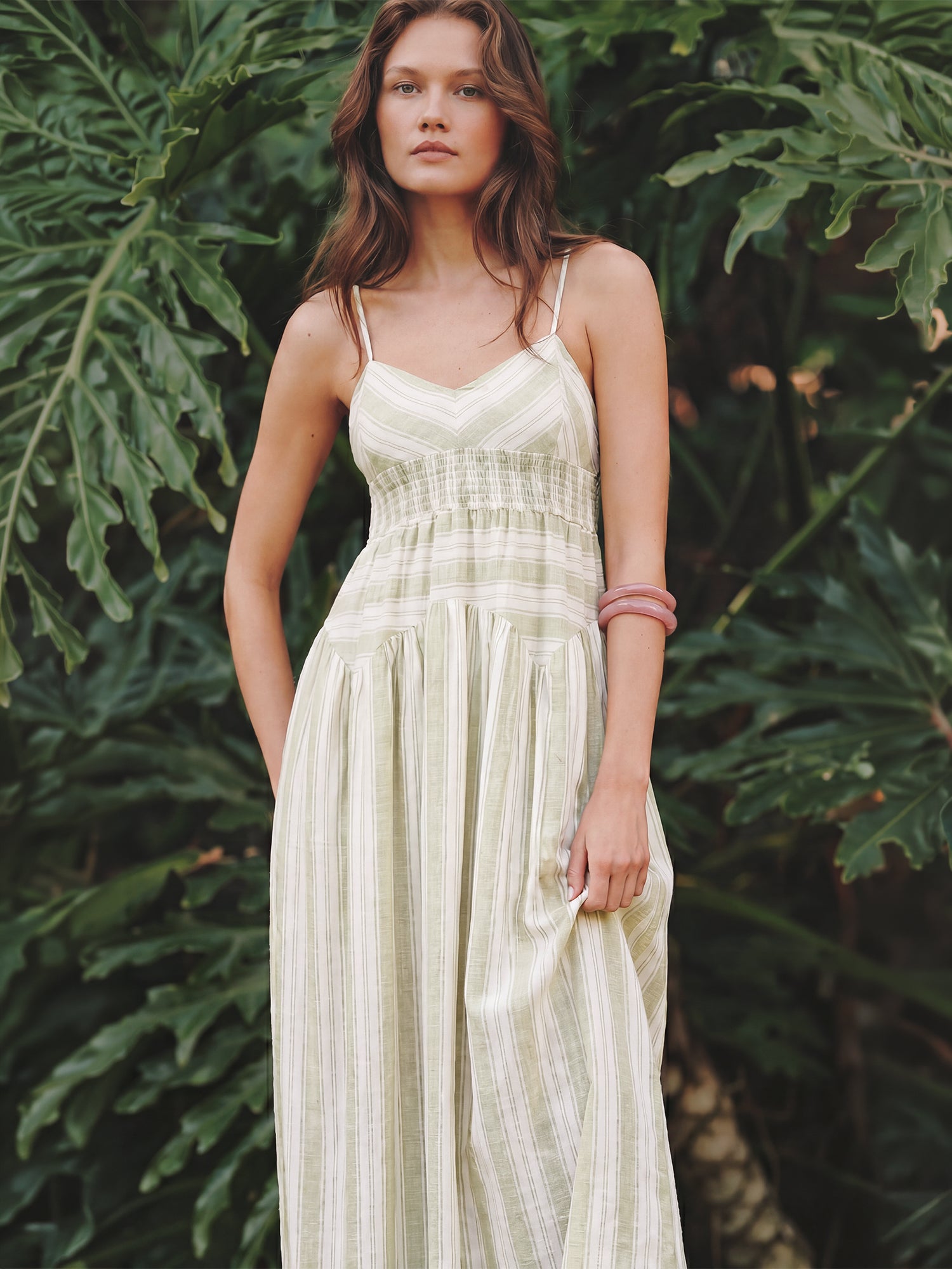 Sleeveless Multi Stripe Fit And Flare Maxi Dress - LARGE / GREEN