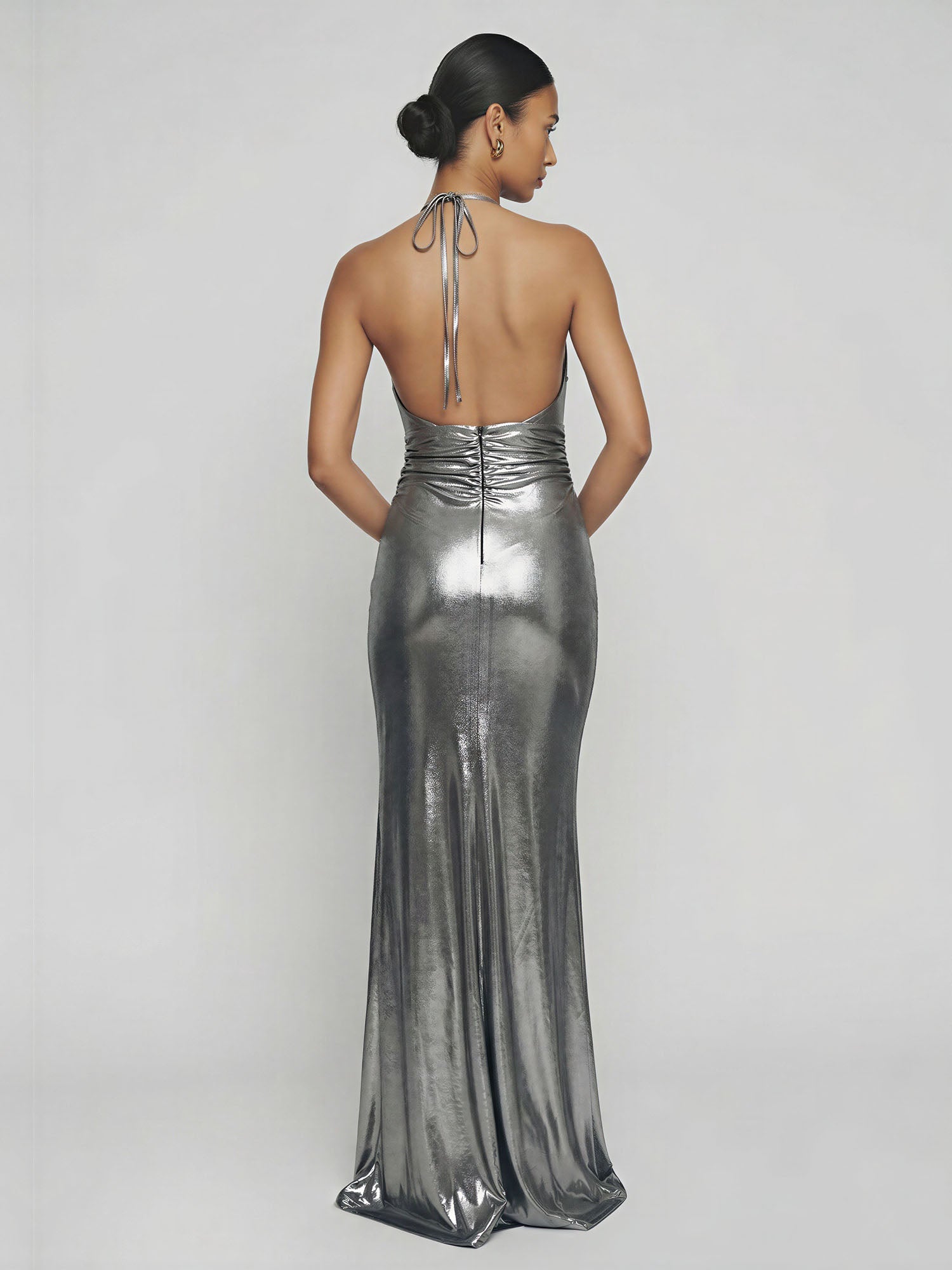 Halter Neck Twist Metallic Slit Gown - MEDIUM / Black - Black Halter Neck Twist Metallic Slit Gown - MEDIUM / Black - Black