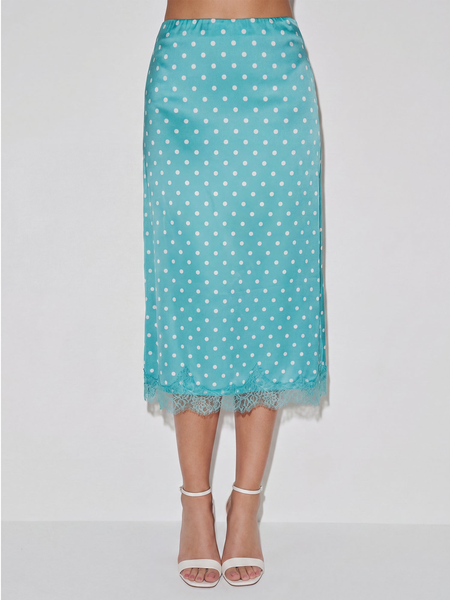 Stretch Satin Polka Dot Lace Midi Slip Skirt – New York & Company