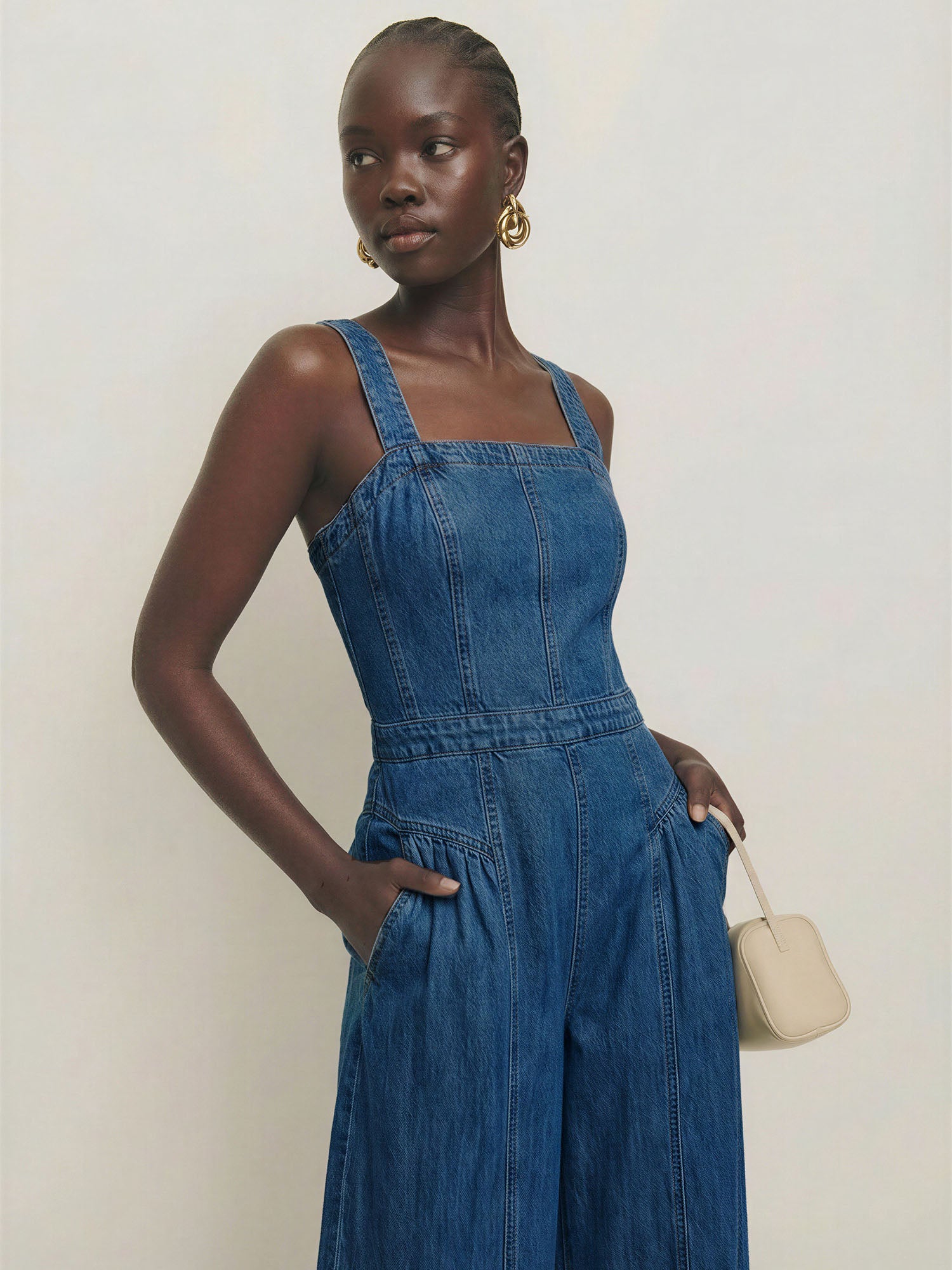 denim dress jumpsuit Petal & Pup Hailey Belted Cotton Denim Romper in Indigo at Nordstrom, Size Large