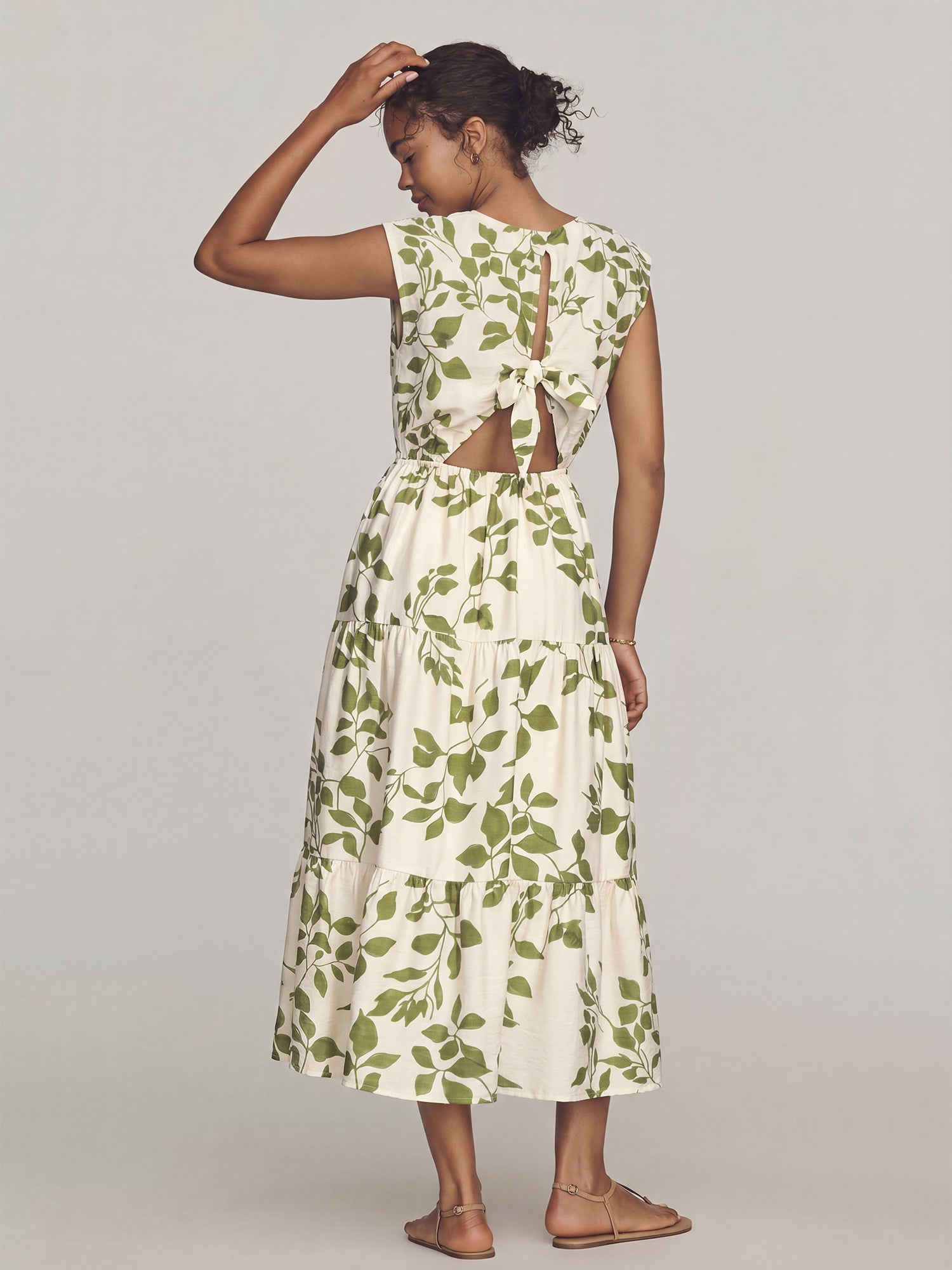 midi floral summer dress | Cotton Dress Roselyn features a blue floral pattern scattered over a white base Loft Floral Toile Linen Cotton