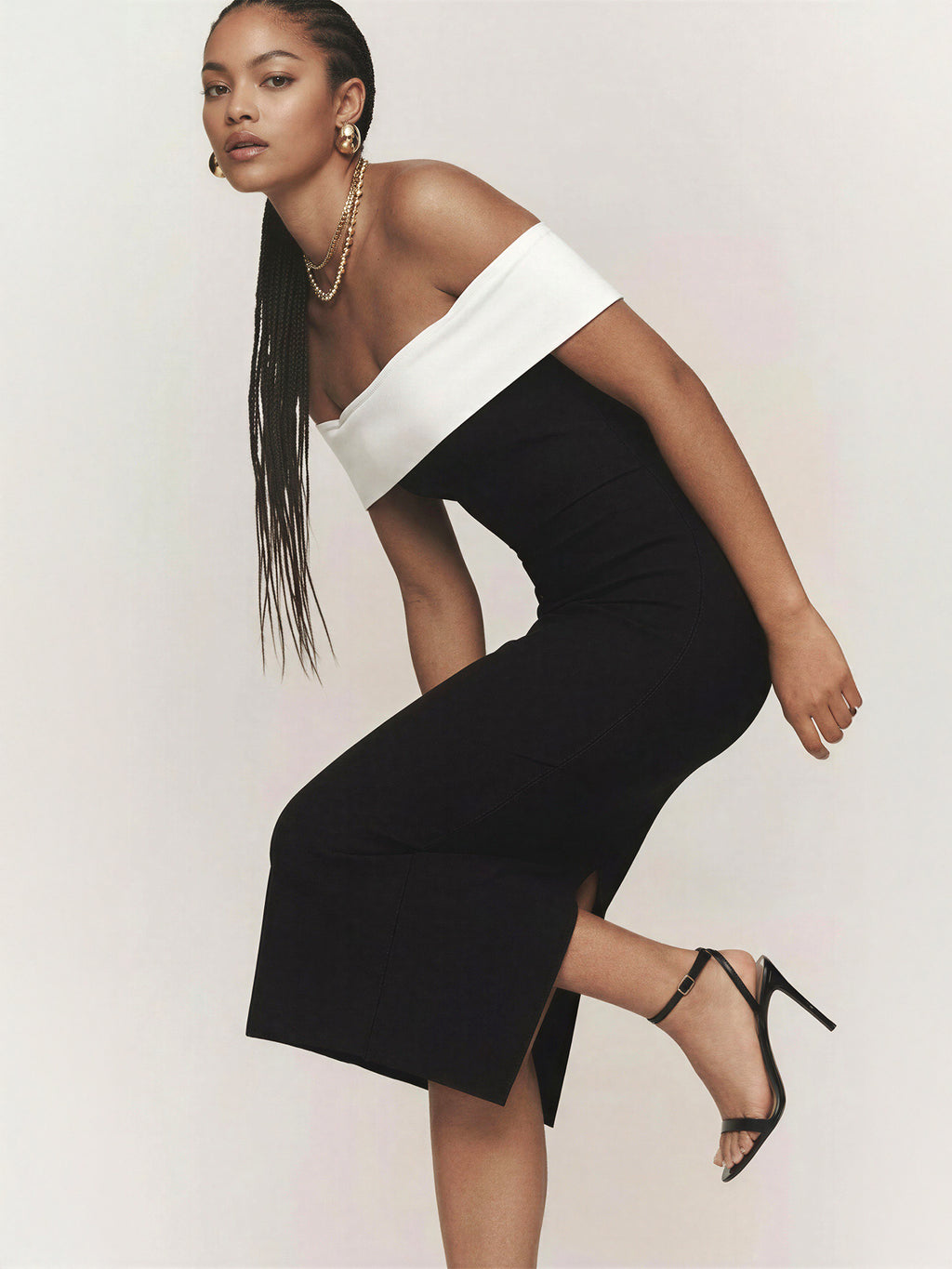 Contrast Off The Shoulder Bodycon Midi Dress New York & Company Contrast Off The Shoulder Bodycon Midi Dress New York & Company