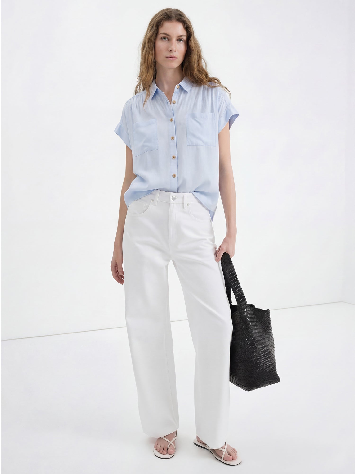 Short Sleeve Two Pocket Linen Blend Button Down Shirt – New York