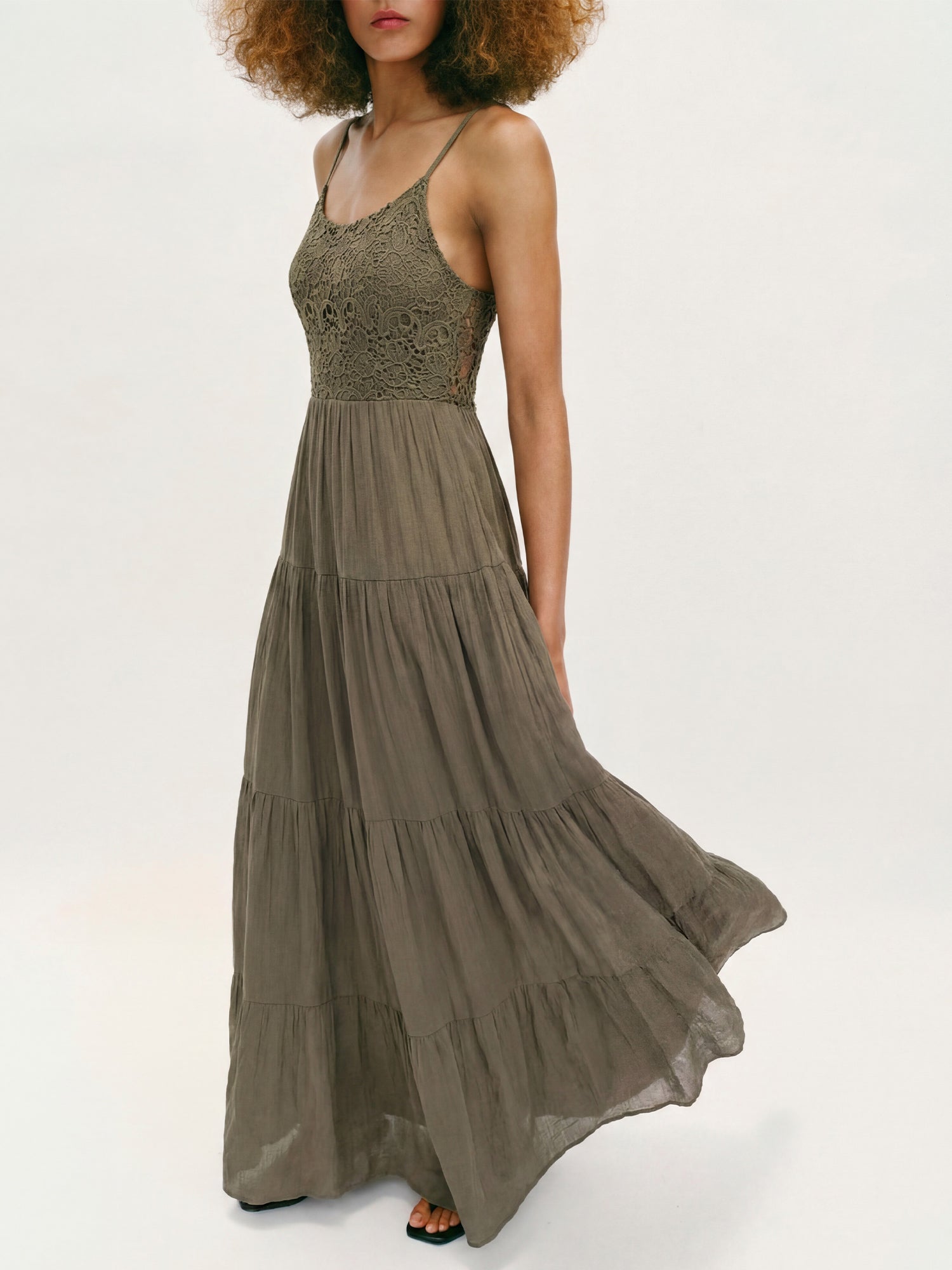 sleeveless tiered cotton dress Brown Boho Cotton Gauze Maxi Dress, Sleeveless Tiered Summer Outfit