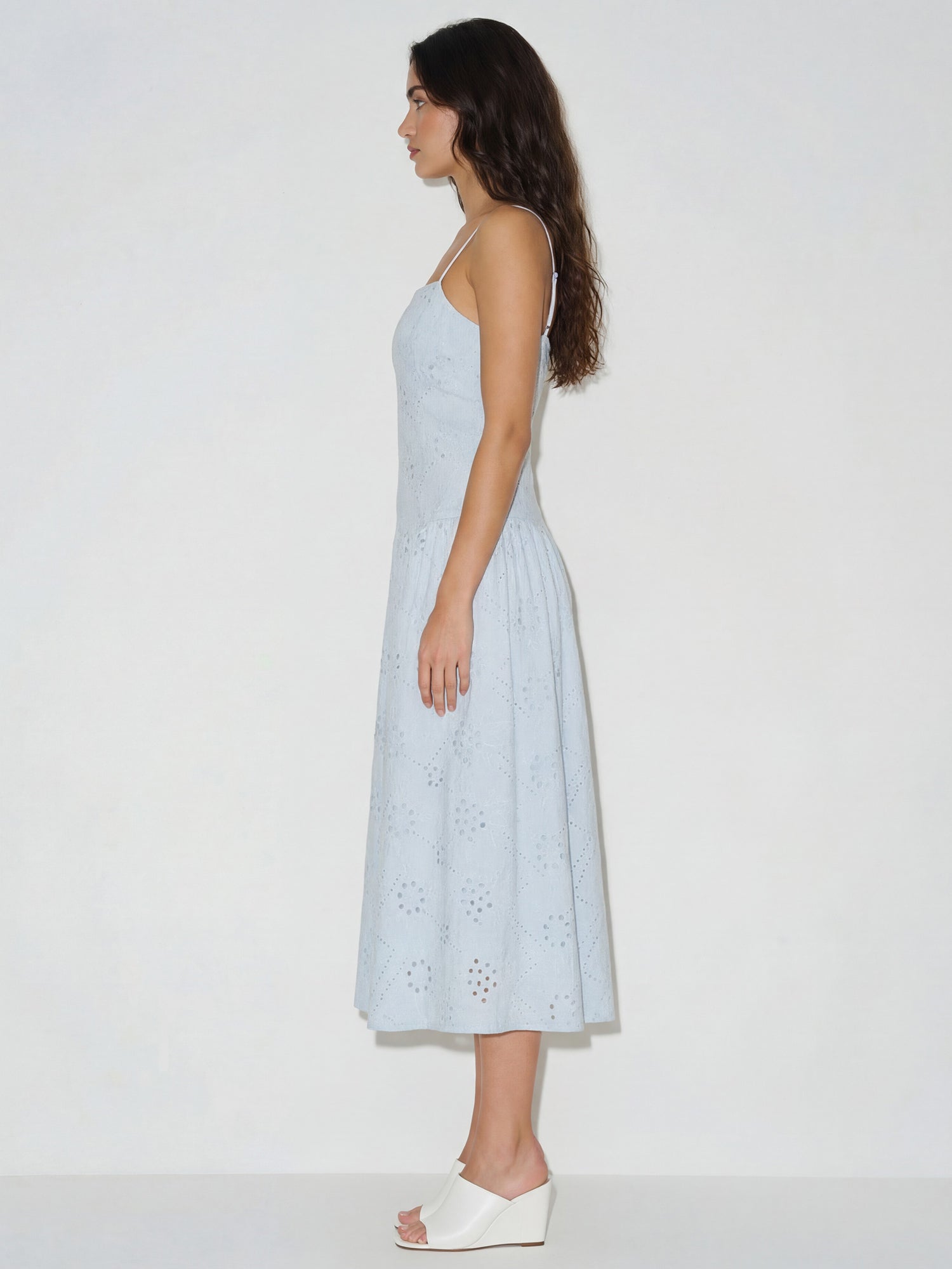 Sleeveless Drop Waist Eyelet A Line Midi Dress – New York & Company