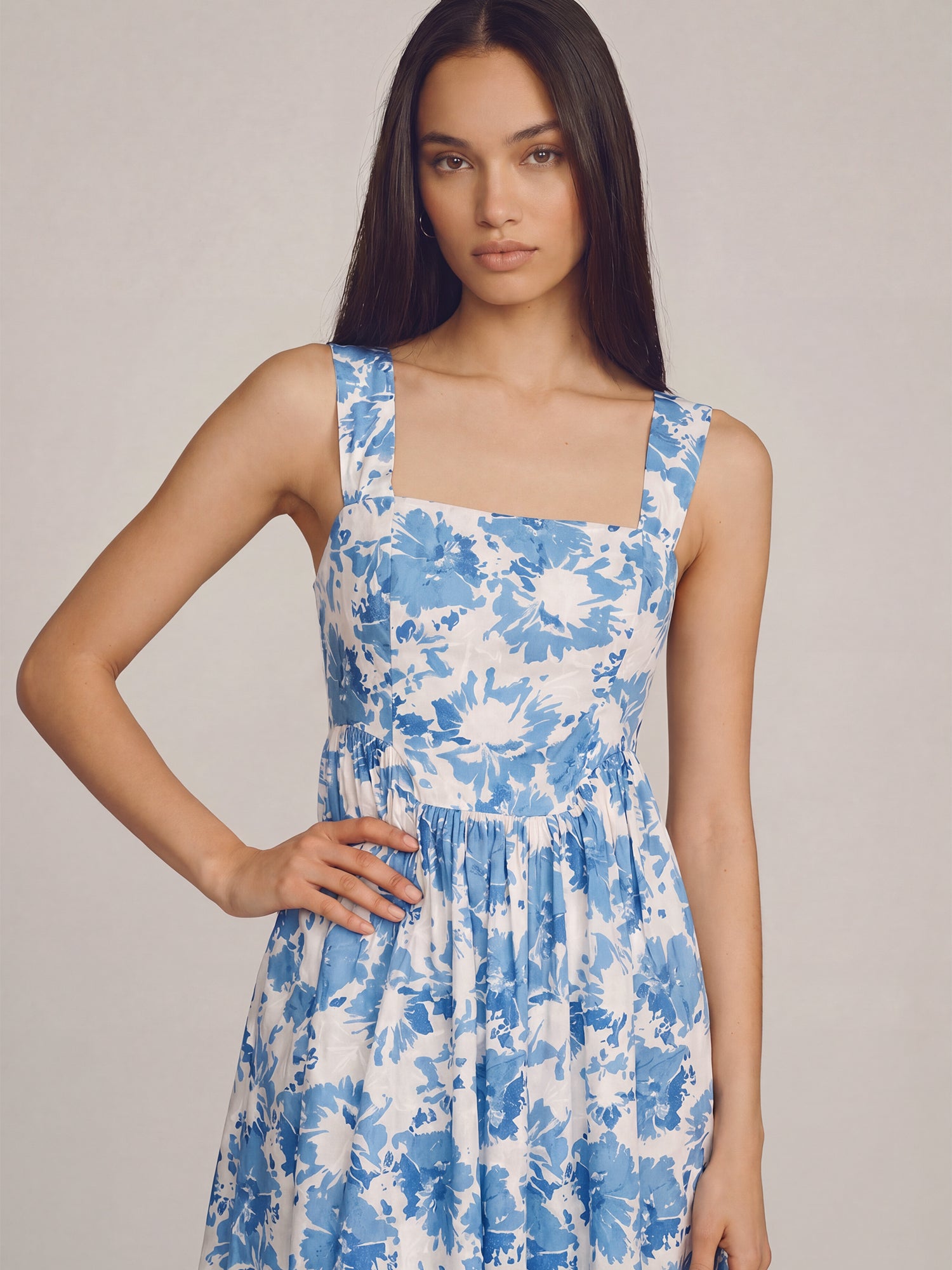 square neck dress maxi Sleeveless Square Neck Floral Nap Maxi Dress - LARGE / BLUE