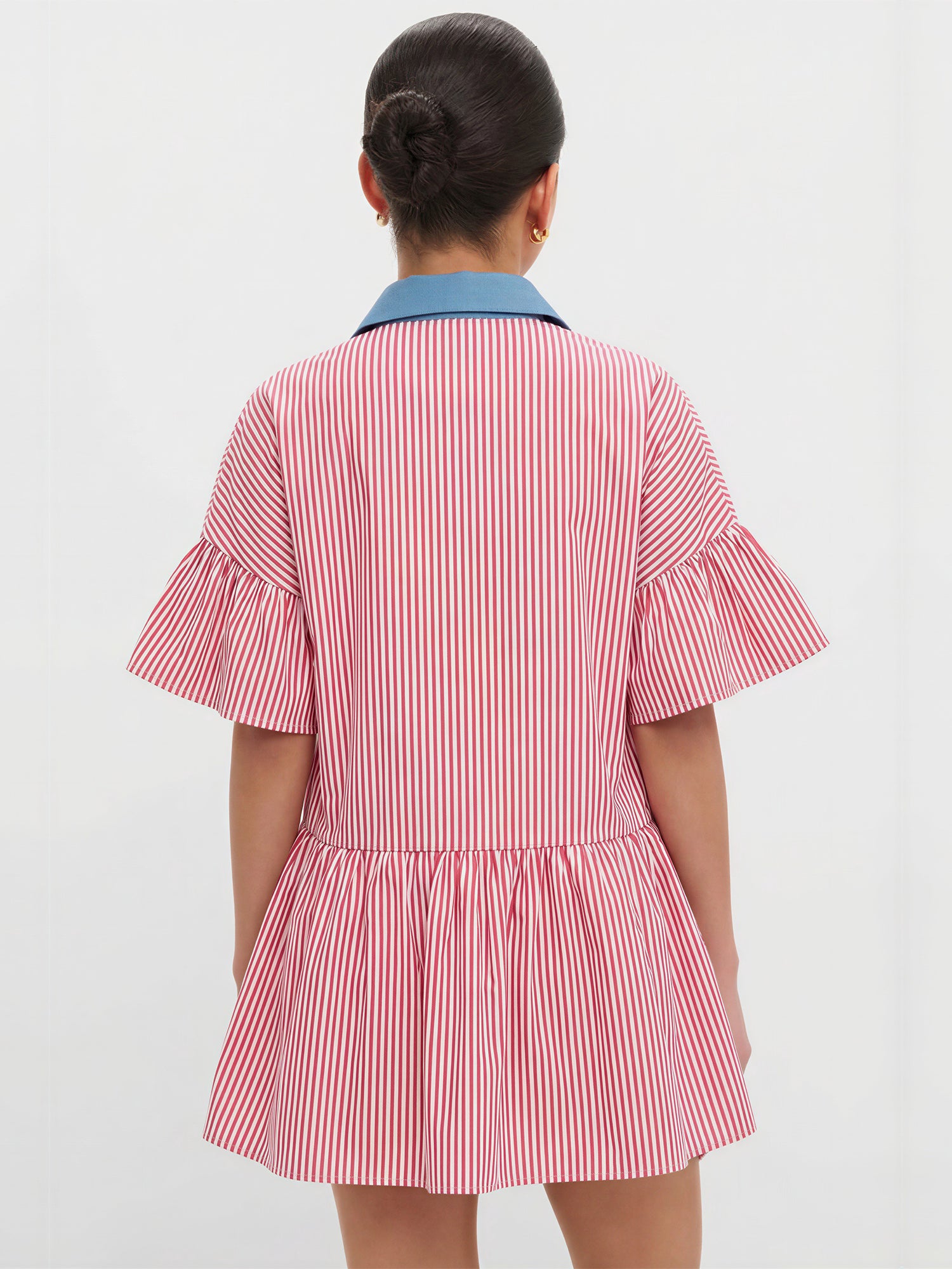 new york and company shirt dress Hidden Zip Up Bubble Hem Shirt Dress - SMALL / BLUE
