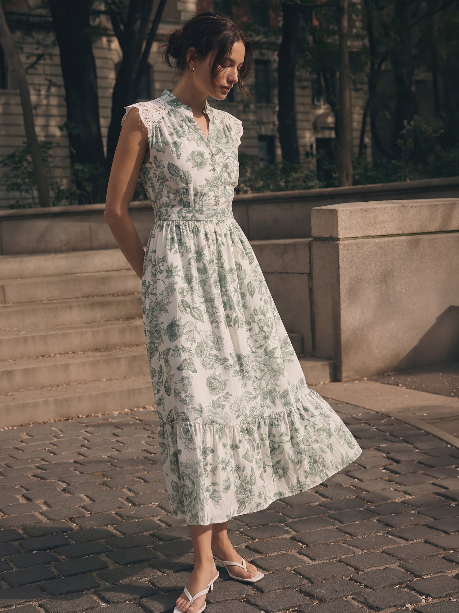 Floral Printed Button Down Shirt Midi Dress - SMALL / GREEN