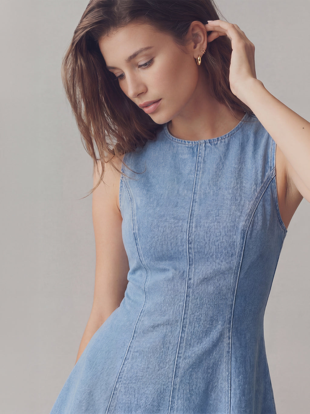 fit and flare denim dress Faux Belted | Dresses & Jumpsuits This denim dress stands out with its fitted top Sleeveless Denim Fit And Flare