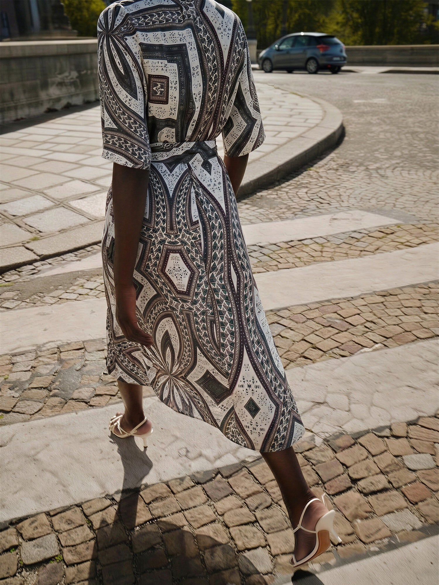 Printed Button Down Woven Midi Dress - MEDIUM / MULTICOLOR