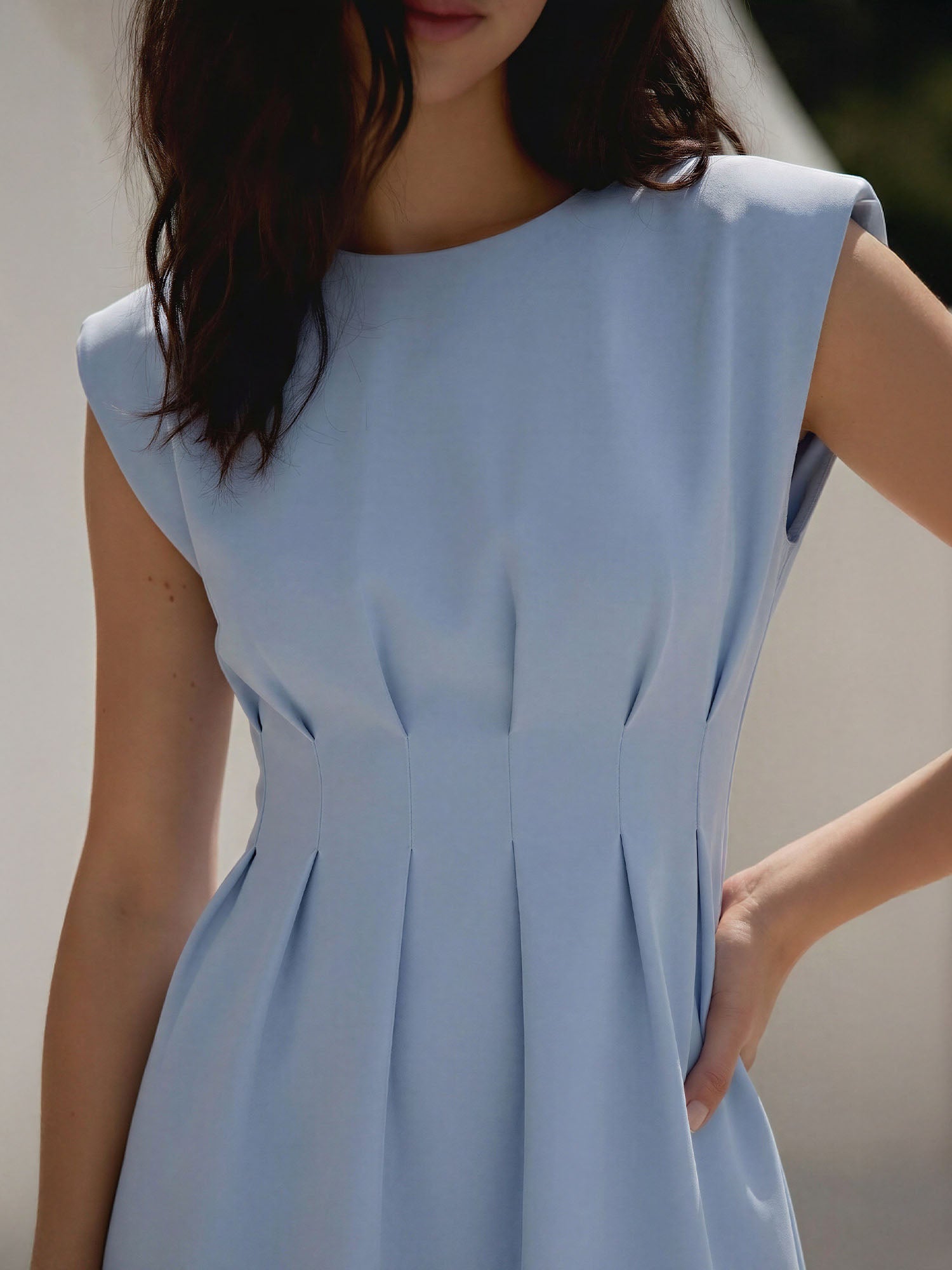 Cinched Pleated Waist Detail A-Line Mini Dress - MEDIUM / BLUE - BLUE Cinched Pleated Waist Detail A-Line Mini Dress - MEDIUM / BLUE - BLUE