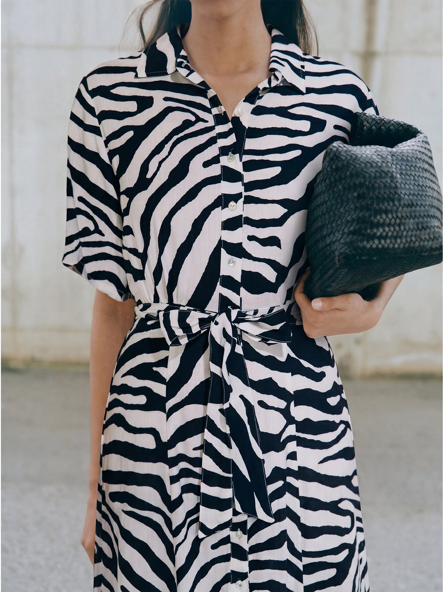 Shortsleeves Button Down Zebra Print Shirt Midi Dress – New York