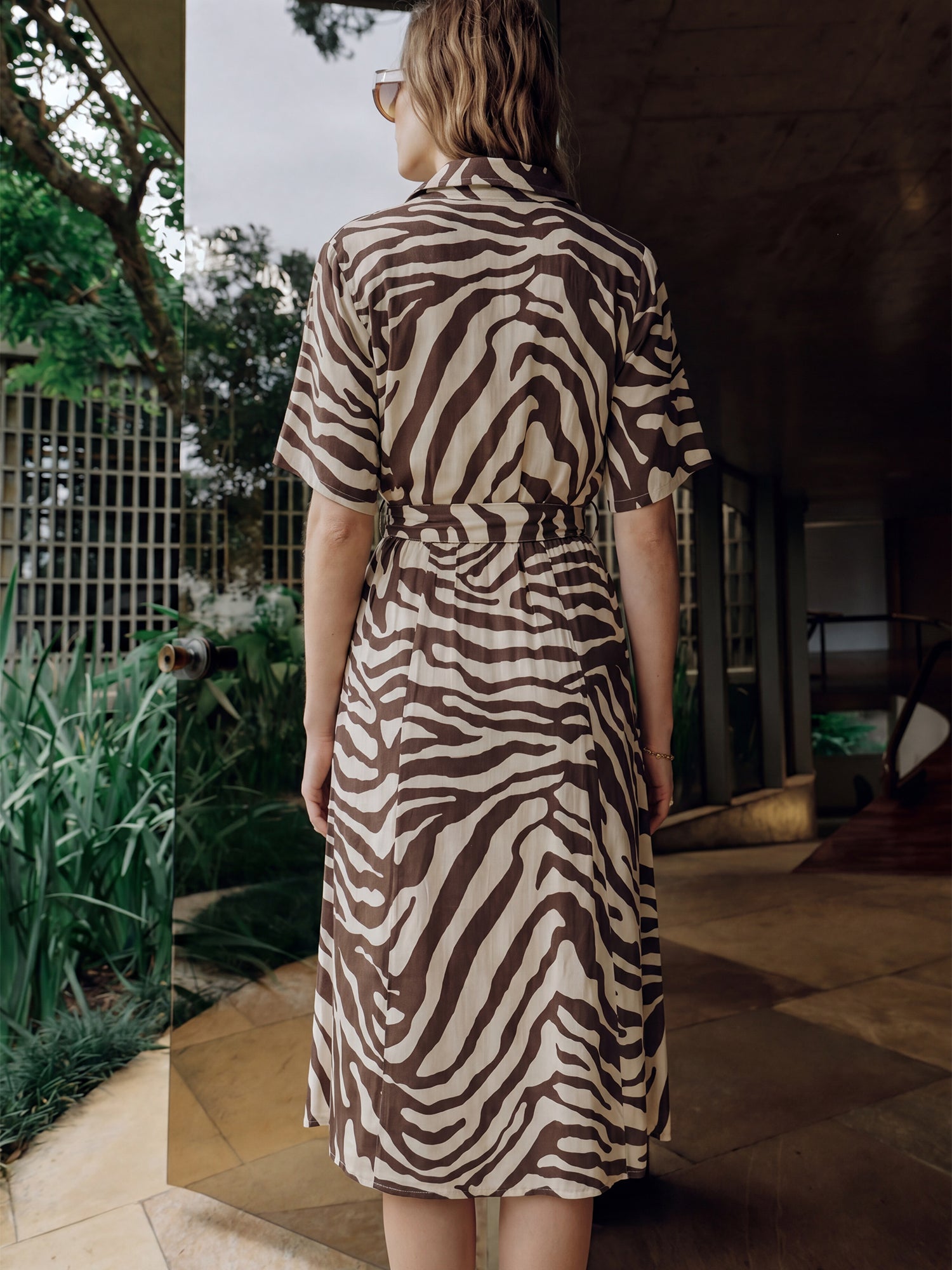 brown zebra print shirt dress Brown Zebra Print Puff Sleeve Ella Midi Dress