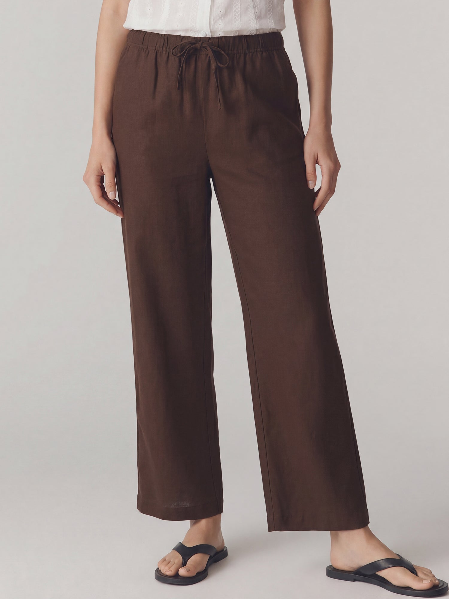 Tie Waist Casual Linen Straight Leg Pants – New York & Company