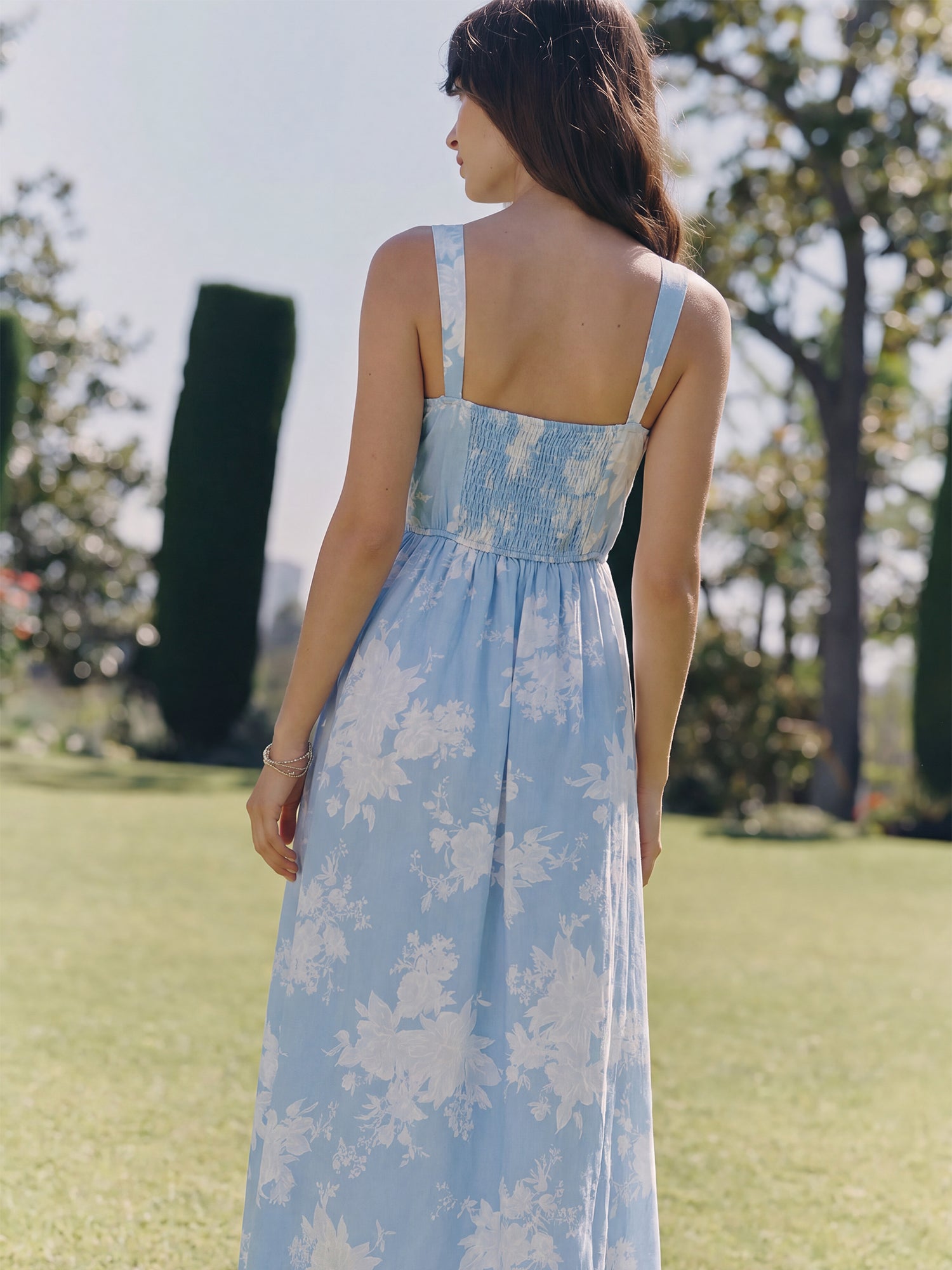 Cap Sleeve Floral Square Neck A Line Midi Dress - LARGE / BLUE - LIGHT BLUE Cap Sleeve Floral Square Neck A Line Midi Dress - LARGE / BLUE - LIGHT BLUE