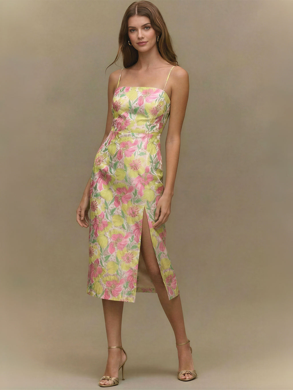 Floral Jacquard Slit Midi Cocktail Dress – New York & Company