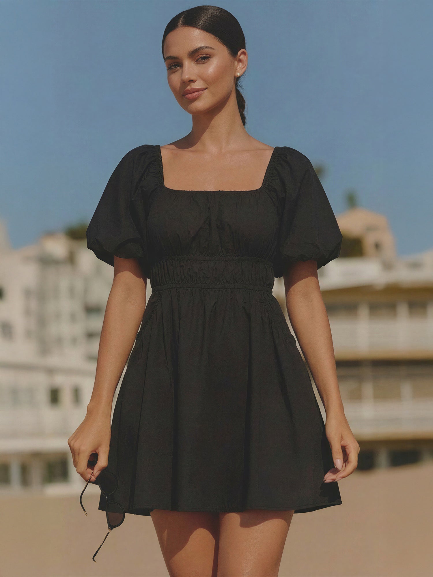 Short Sleeve Pocket Mini Dress - SMALL / BLACK