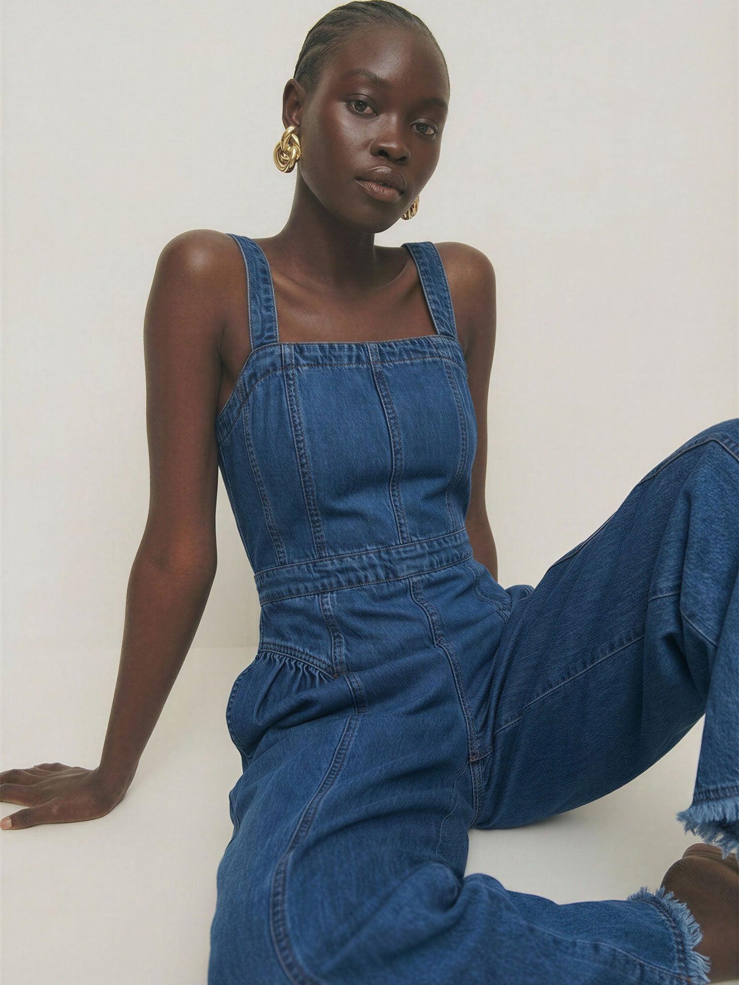 Square Neck Palazzo Denim Jumpsuit – New York & Company