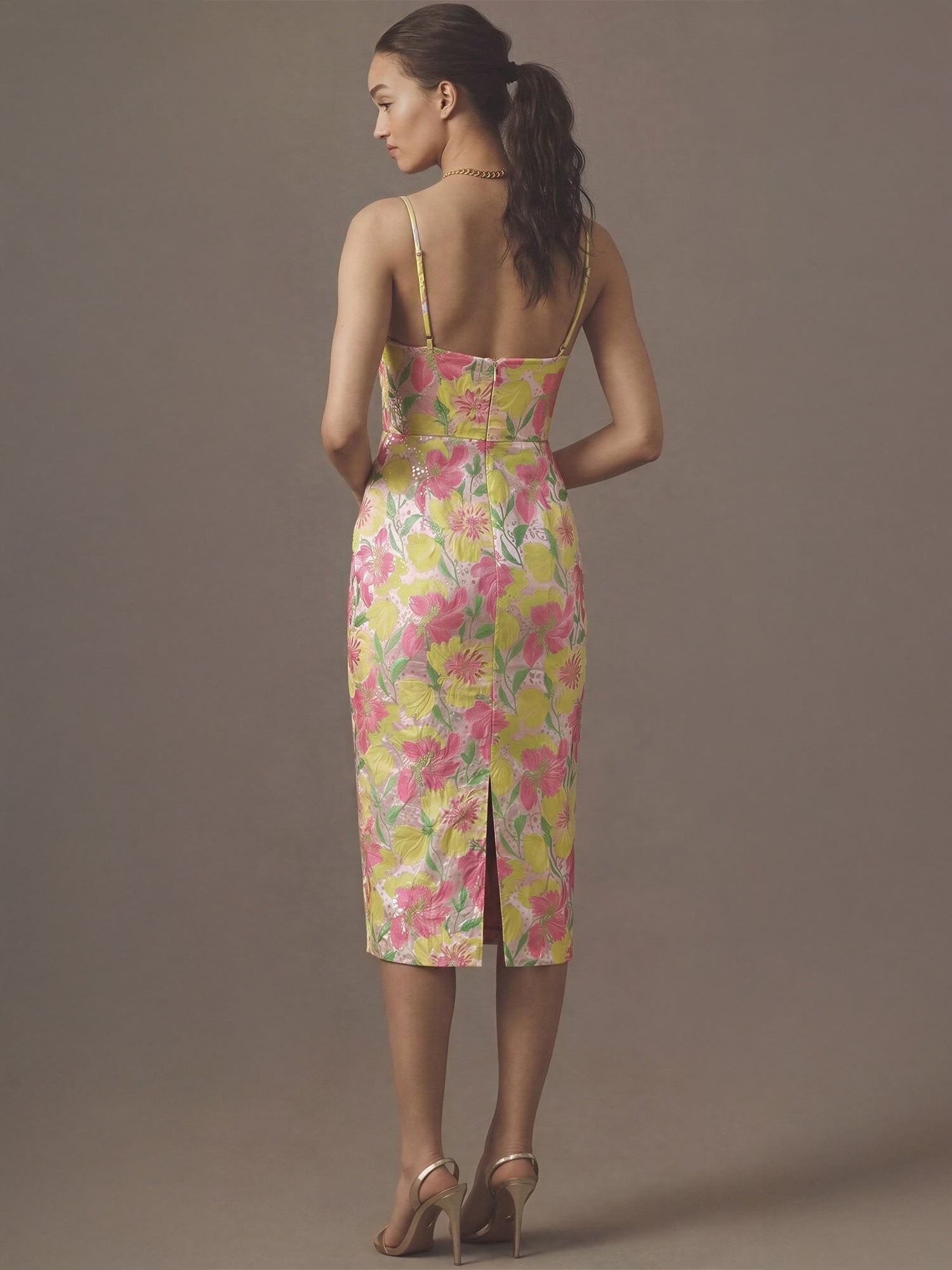 Floral Jacquard Slit Midi Cocktail Dress New York & Company Floral Jacquard Slit Midi Cocktail Dress New York & Company