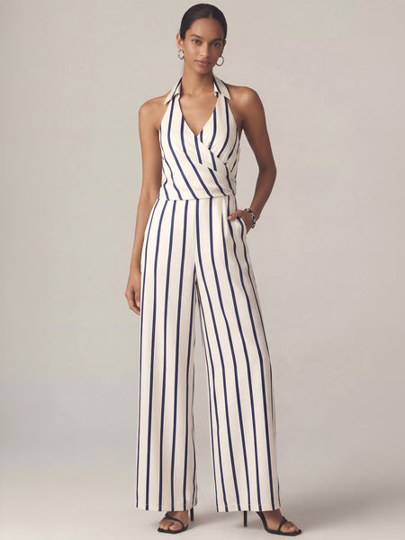 Sleeveless Collared Stripe Wrap Front Jumpsuit – New York & Company
