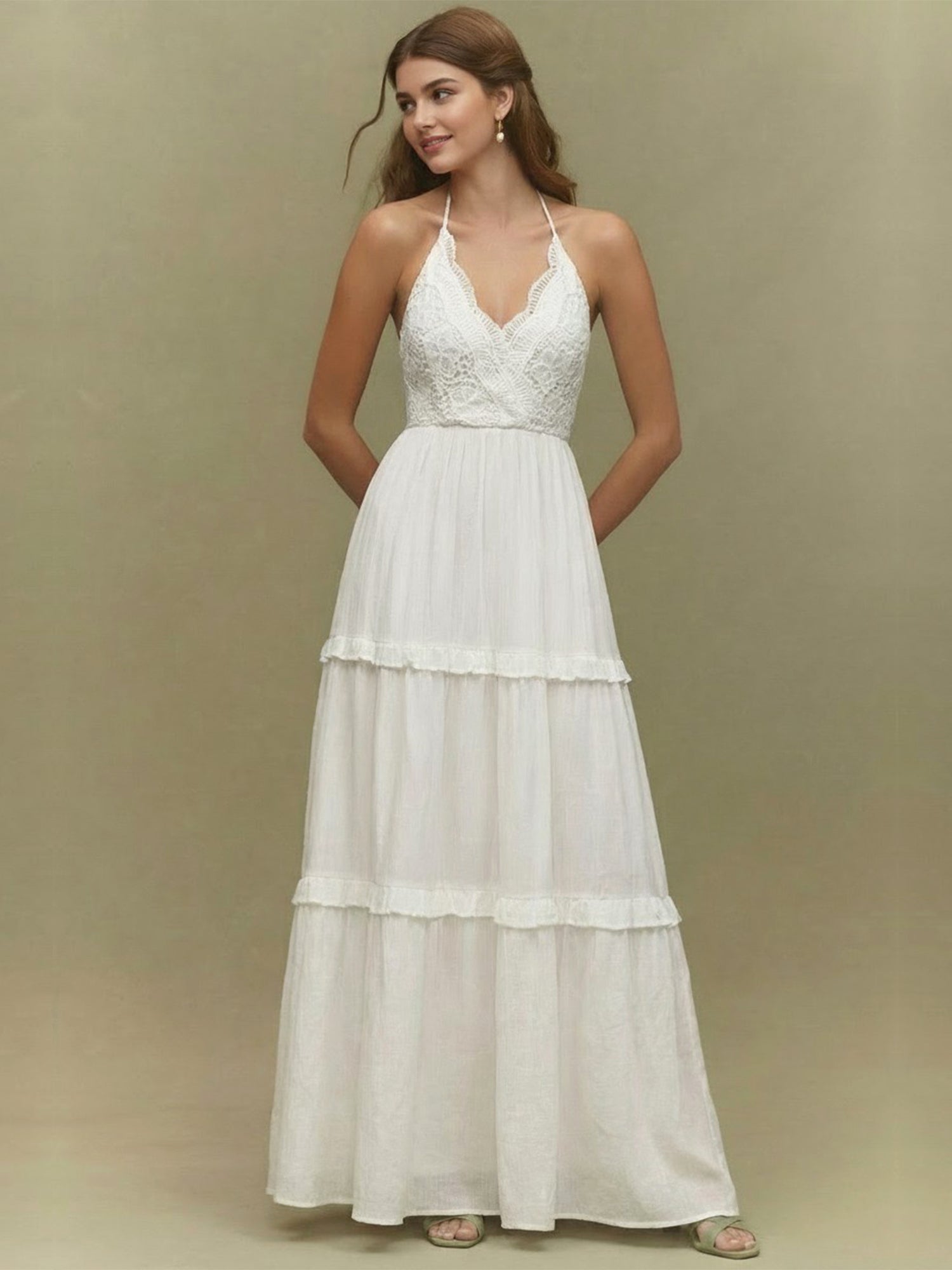 Sleeveless Lace Top Tiered Cotton Maxi Dress  New York & Company