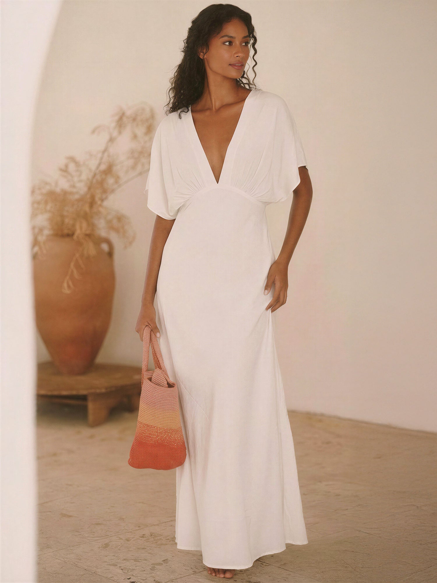 maxi dress v neck short sleeve Low V-Neck - MEDIUM / Black Perfect for a wedding SIMKHAI Salina Cotton Bubble Alligator Add Sash?:No Sash