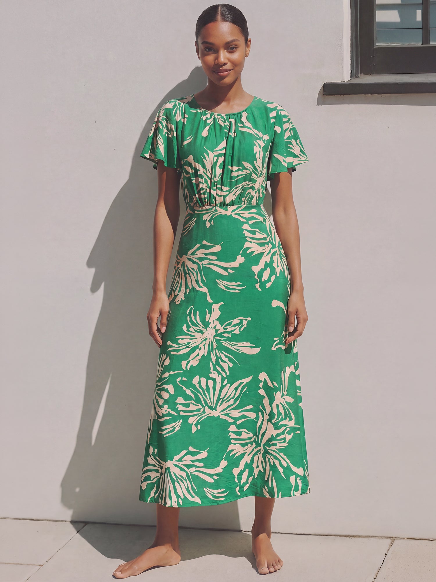 ruched floral midi dress Floral Ruched Slip A-Line Midi Dress
